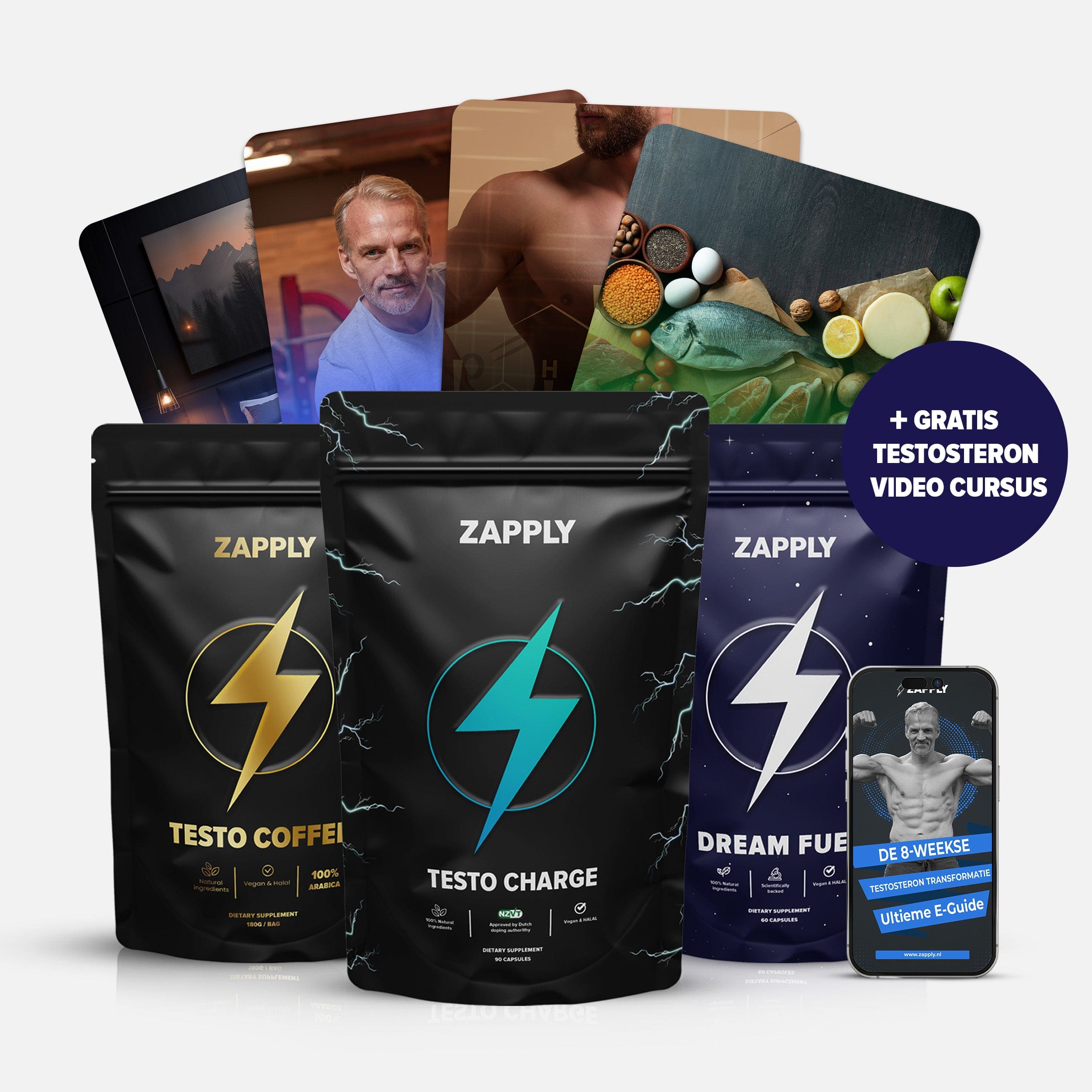 Zapply’s ULTIEME TRANSFORMATIE PAKKET - Testo charge  Dream fuel Testo Coffee + Gratis RVS FLES & CURSUS